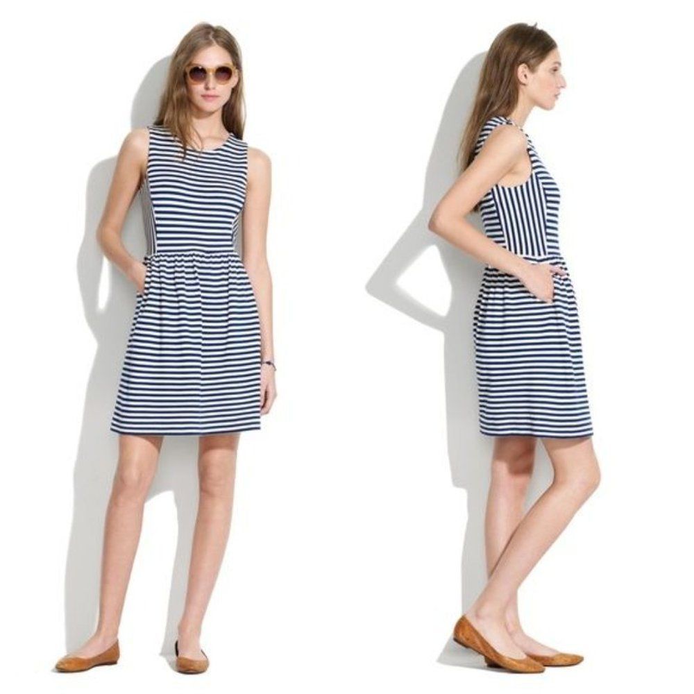Madewell Sleeveless Striped Fit and Flare Afternoon Dress Cotton Blend Sz‎ XS
